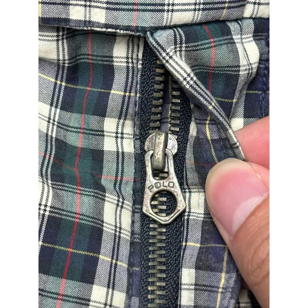 Vtg Polo Ralph Lauren Plaid Shorts Mens 36X11 Green Navy Blue Tartan Cotton Golf